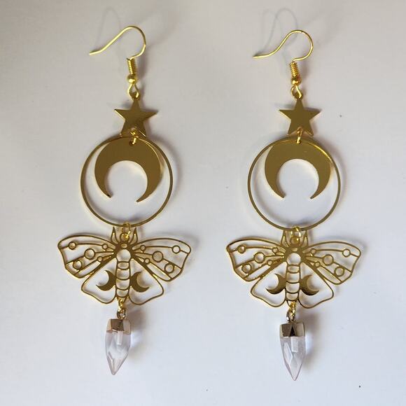 Celestial Butterfly Quartz Crystal Earrings - Picture 2 of 6
